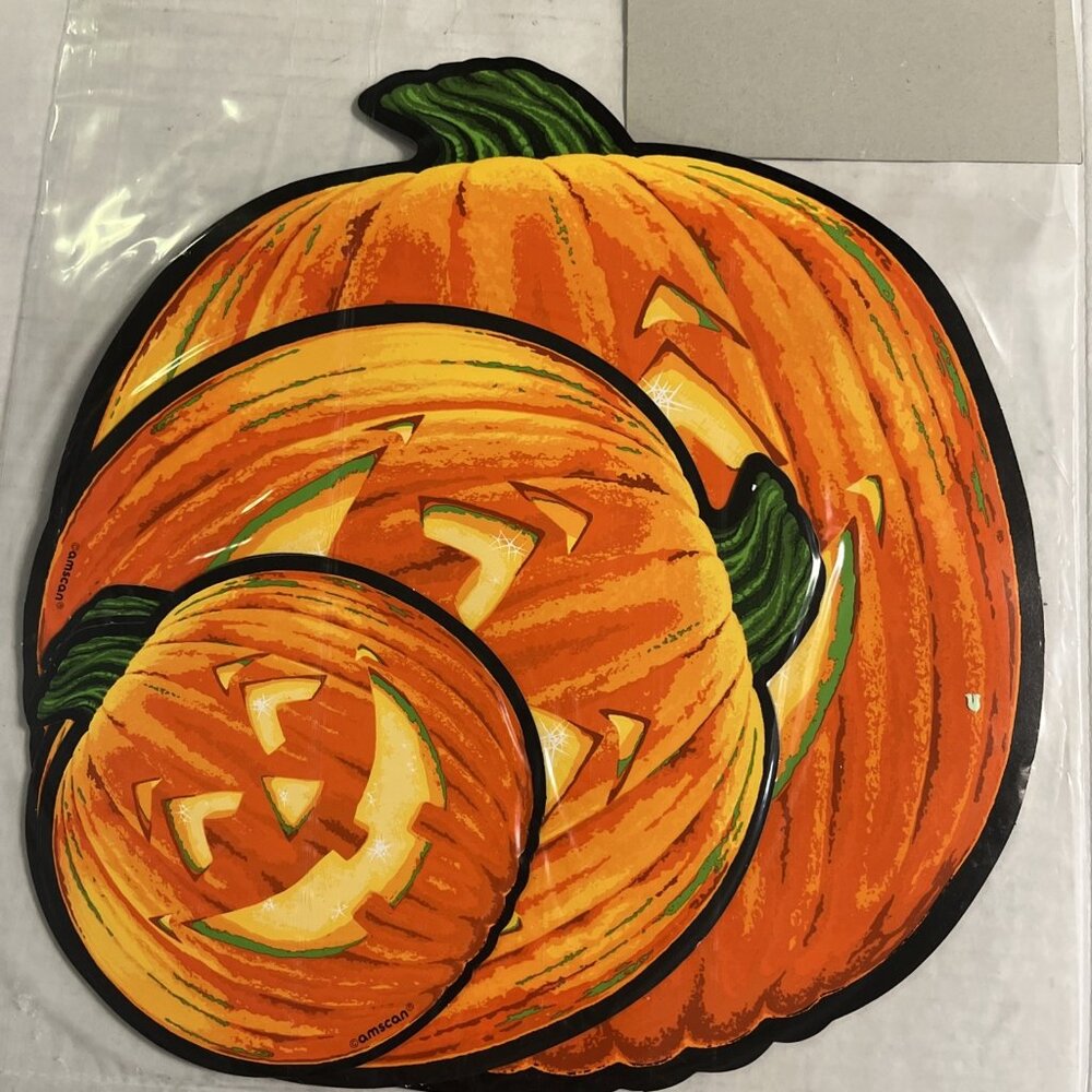 Vintage Amscan Halloween Die Cut Outs Pumpkins 9 Count 3 Sizes Jack O Latern NOS - Picture 6 of 7